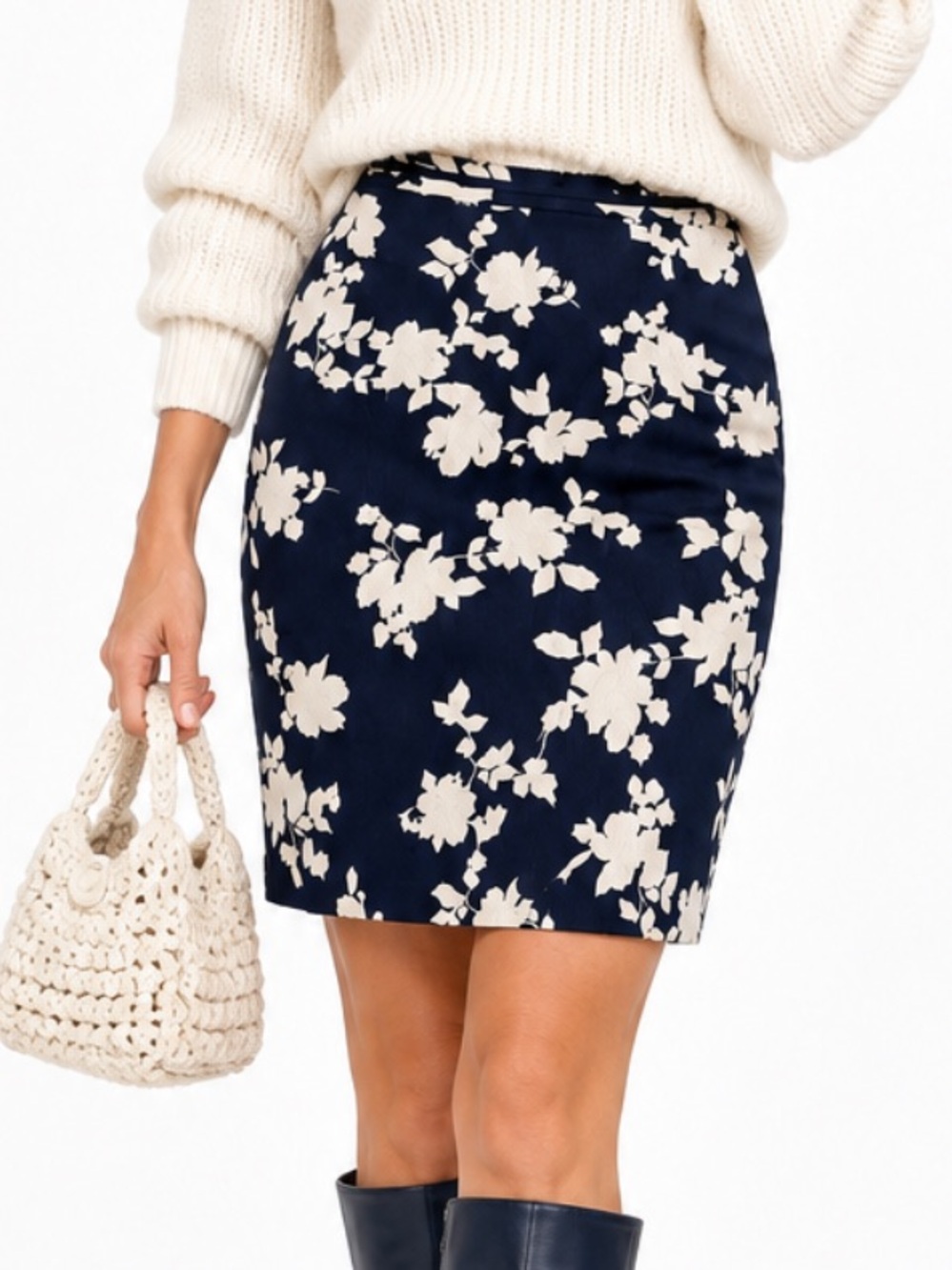 NWTS TALBOTS COTTAGE CORE NAVY & WHITE FLORAL PRINT PENCIL SKIRT SZ 12 P